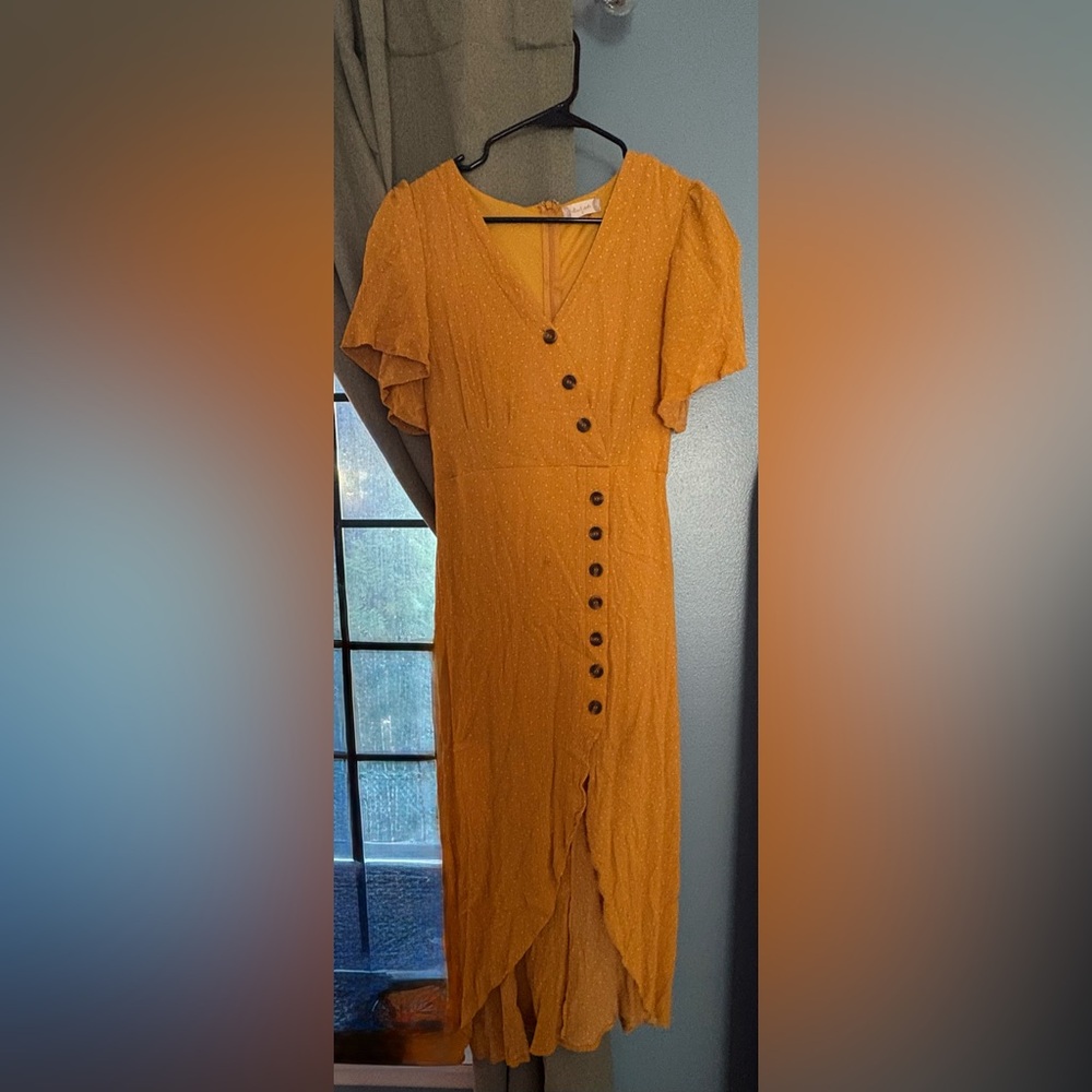 Altar'd State Mustard Polkadot Dress Small